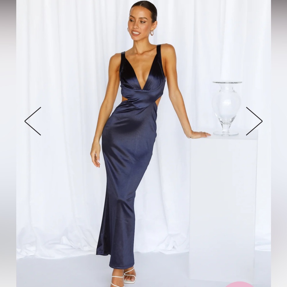 Hello Molly Sunset view satin midi dress dark blue NWT